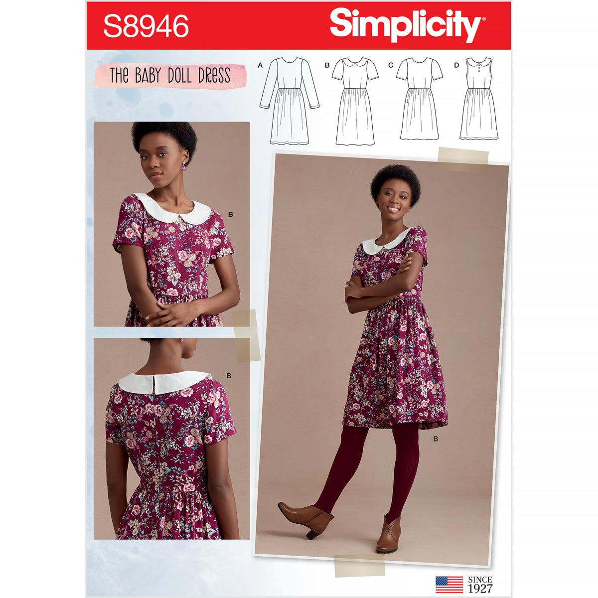 Simplicity S8946 sewing pattern envelope showing a baby doll dress