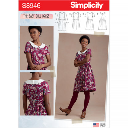 Simplicity S8946 sewing pattern envelope showing a baby doll dress