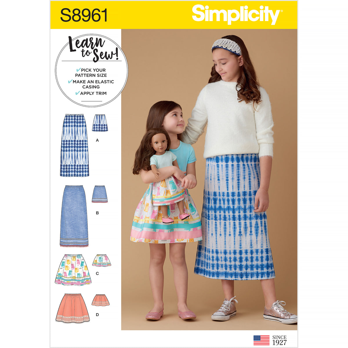 Simplicity S8961 sewing pattern envelope showing children's skirts