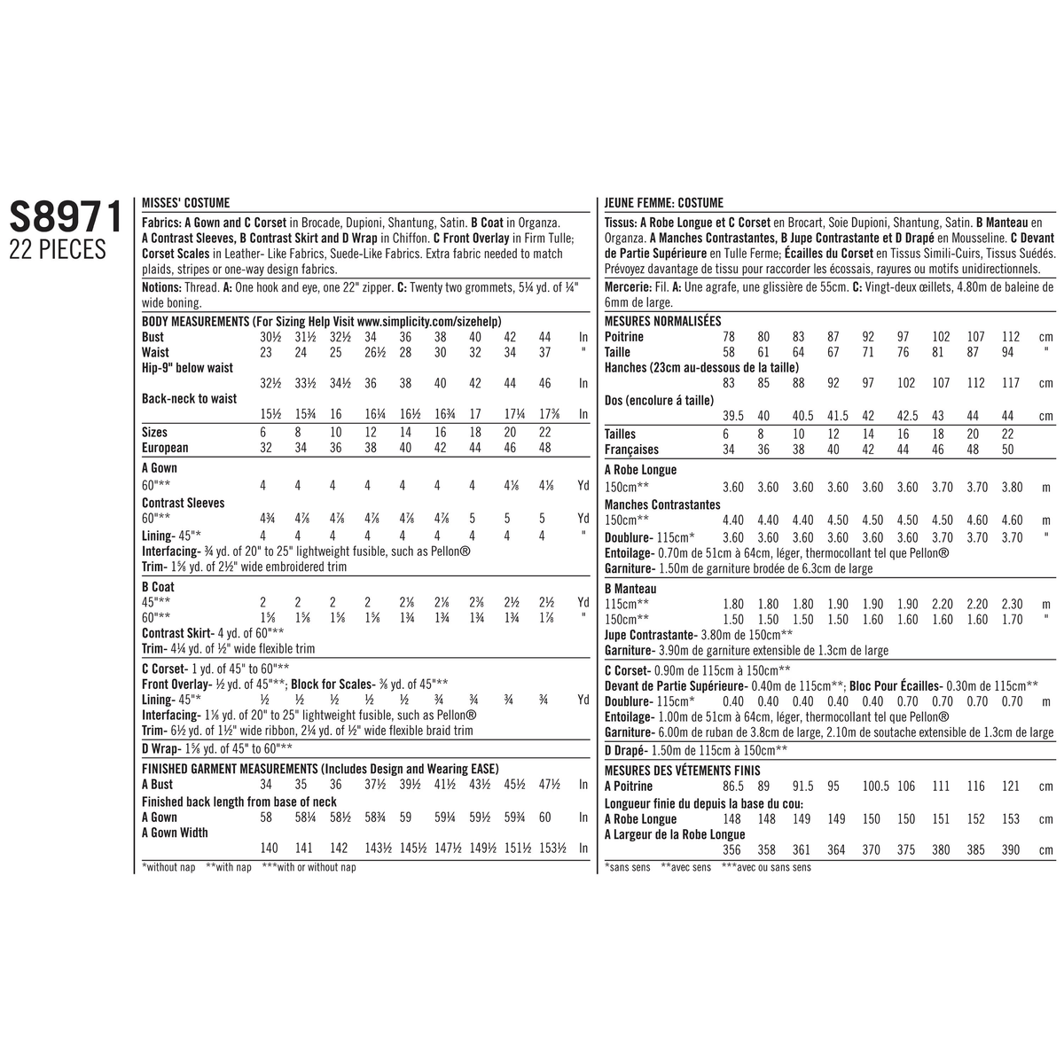 Simplicity S8971 sewing pattern envelope showing an ice queen costume