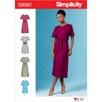 Simplicity S8981 sewing pattern envelope showing dresses