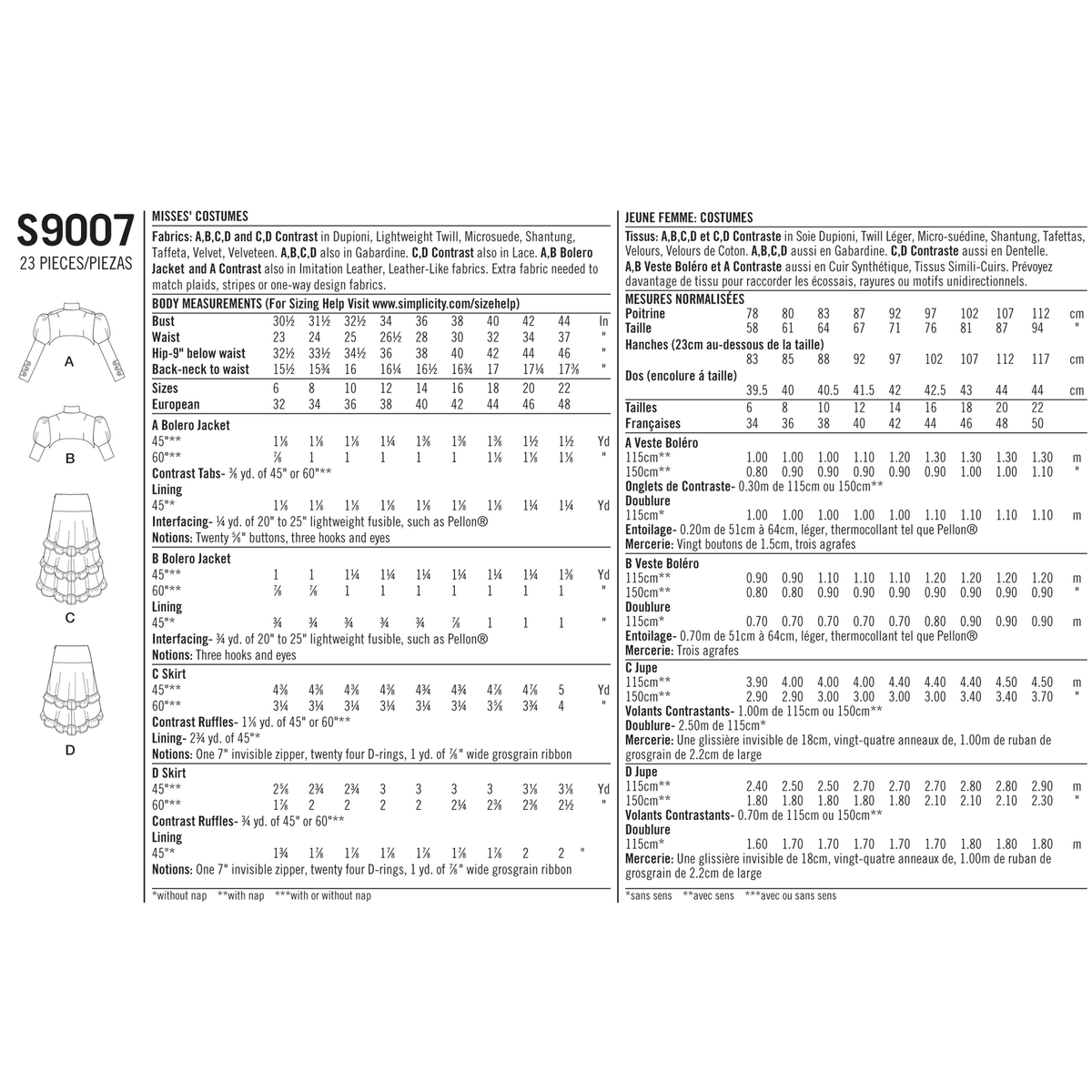Simplicity S9007 sewing pattern envelope showing costumes