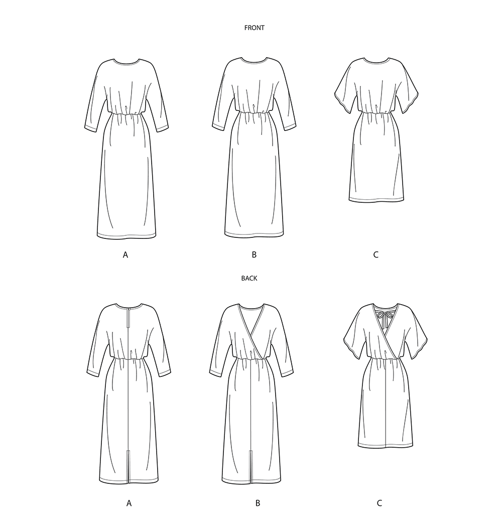 Simplicity S9010 sewing pattern envelope showing loose-fit dresses