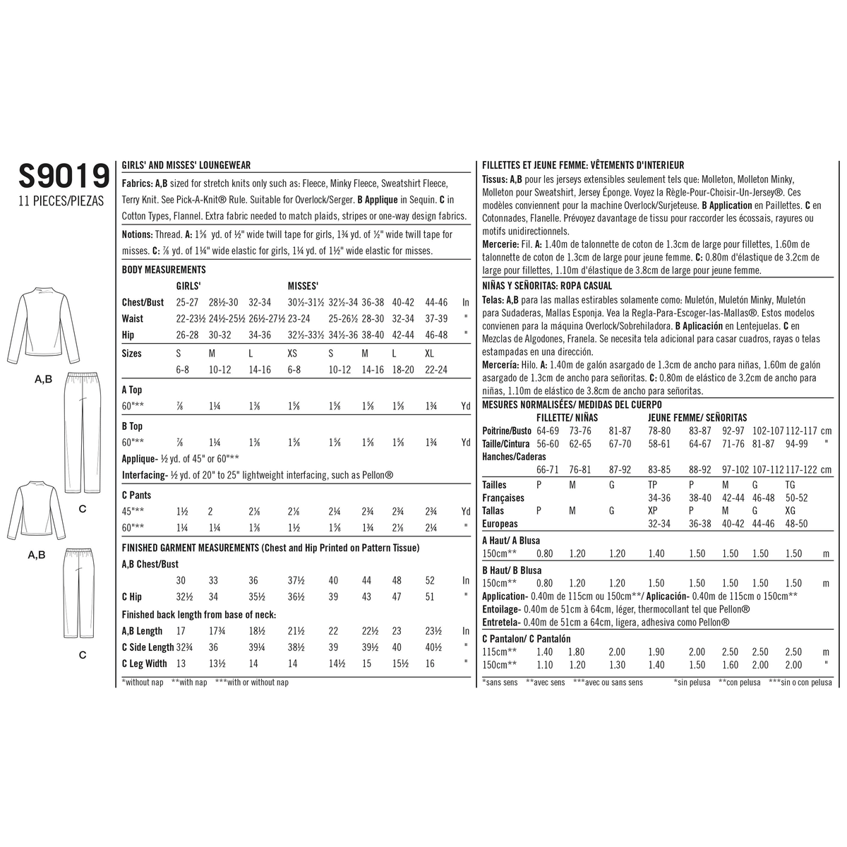 Simplicity S9019 sewing pattern envelope showing sleepwear