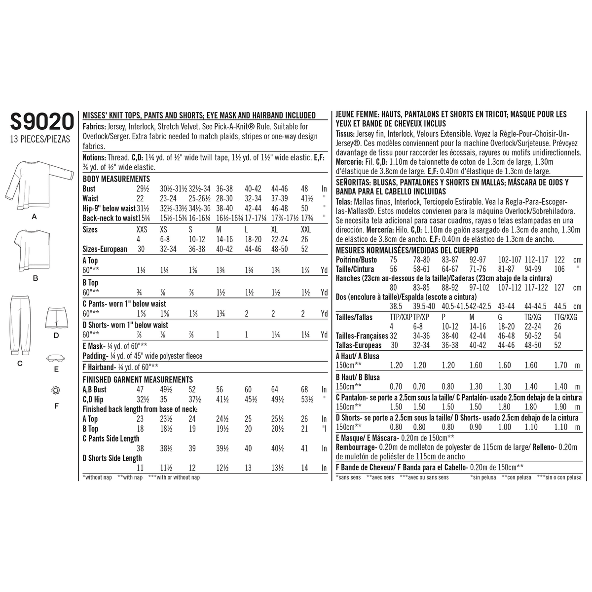 Simplicity S9020 sewing pattern envelope showing sleepwear