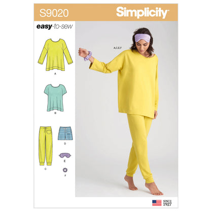 Simplicity S9020 sewing pattern envelope showing sleepwear