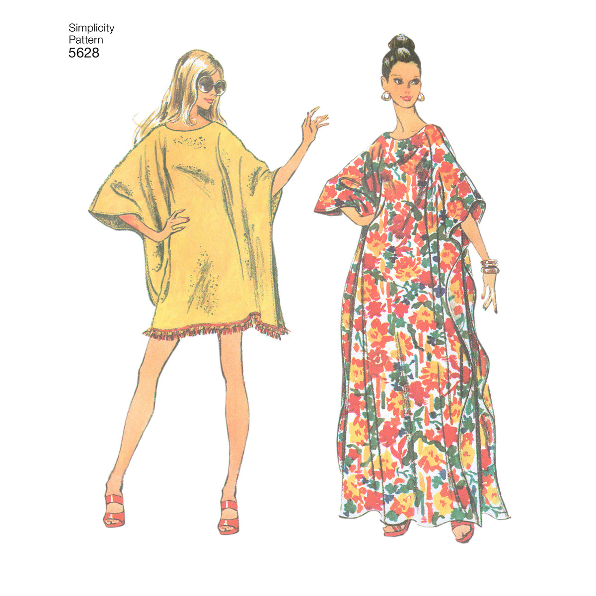 Simplicity S5628 sewing pattern envelope showing a 1970s caftan