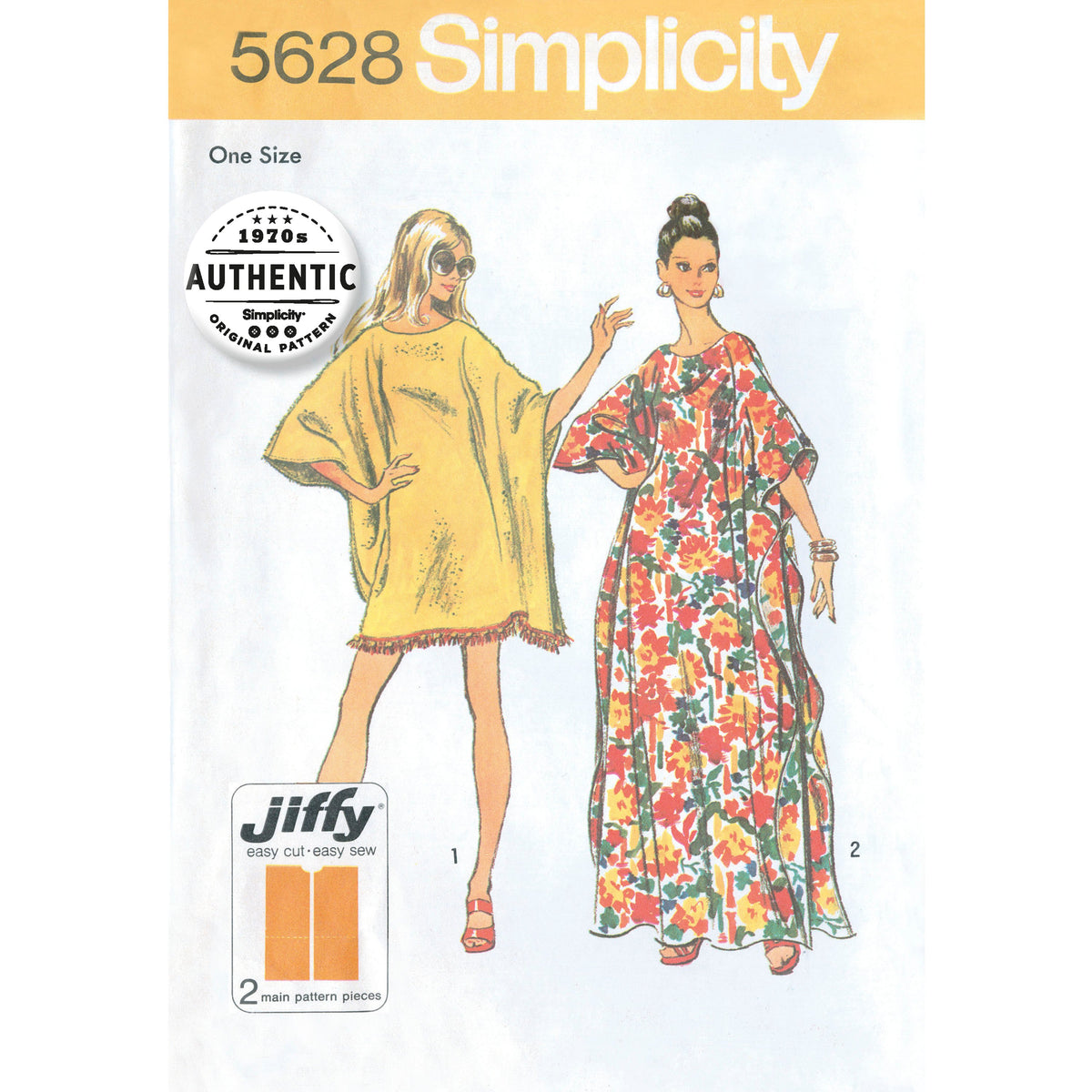 Simplicity S5628 sewing pattern envelope showing a 1970s caftan