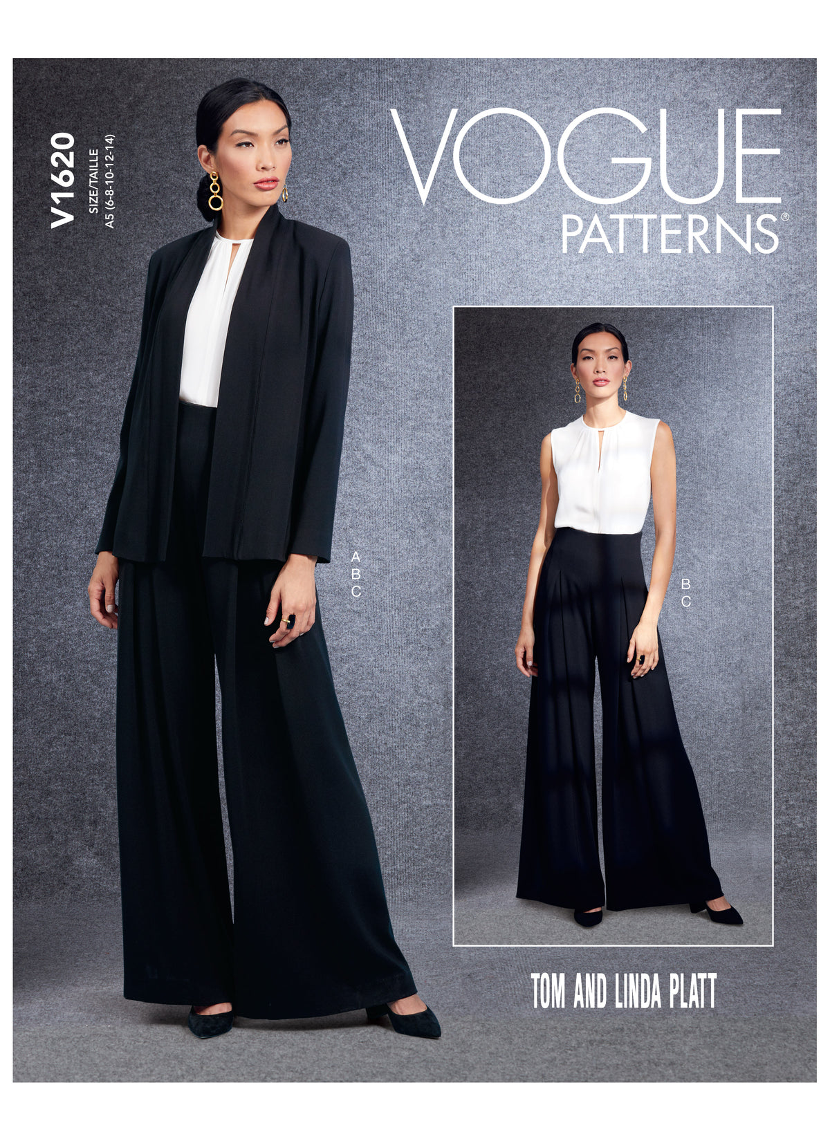 Vogue V1620 sewing pattern envelope showing an unlined shawl-collar jacket