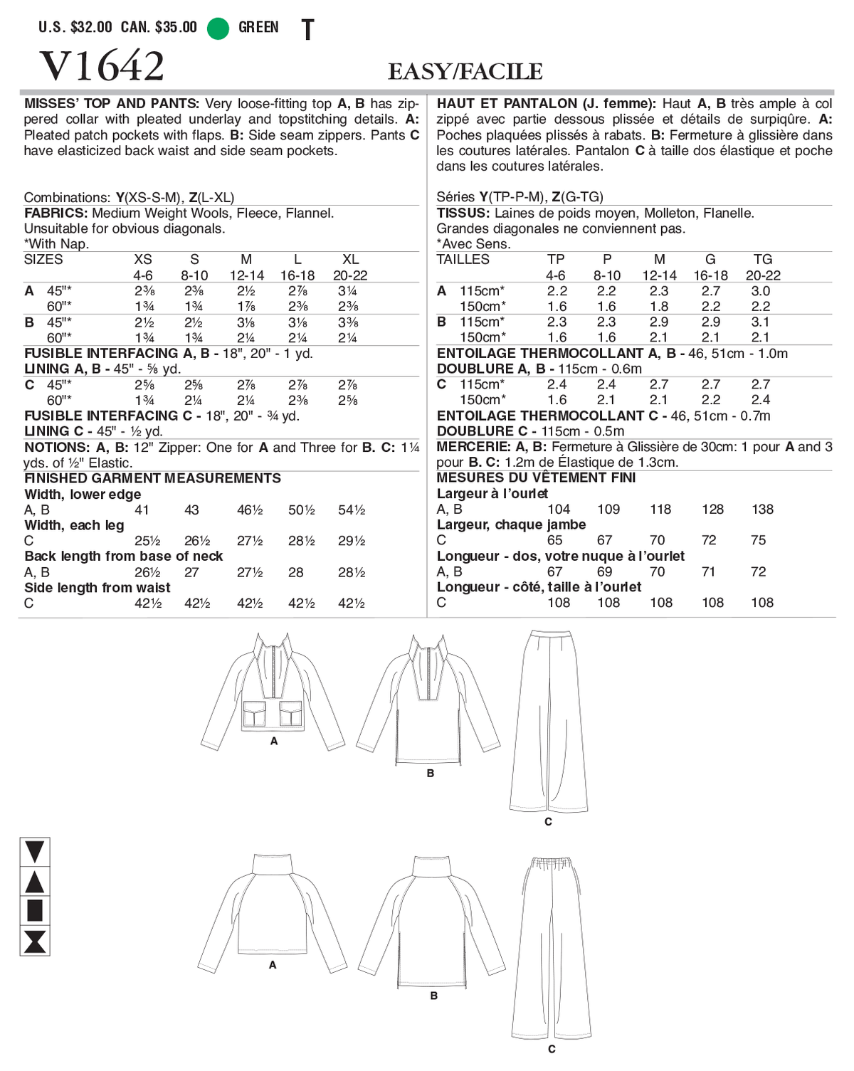 Vogue Patterns V1642 pattern envelope showing very loose-fitting top