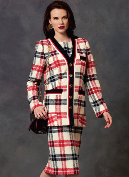 Vogue Patterns V1643 pattern envelope showing semi-fitted, lined jacket with button front