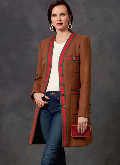 Vogue Patterns V1643 pattern envelope showing semi-fitted, lined jacket with button front