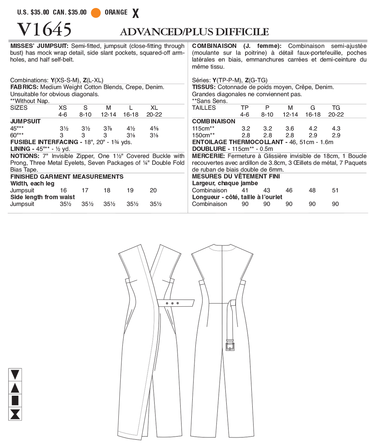 Vogue Patterns V1645 pattern envelope showing semi-fitted jumpsuit