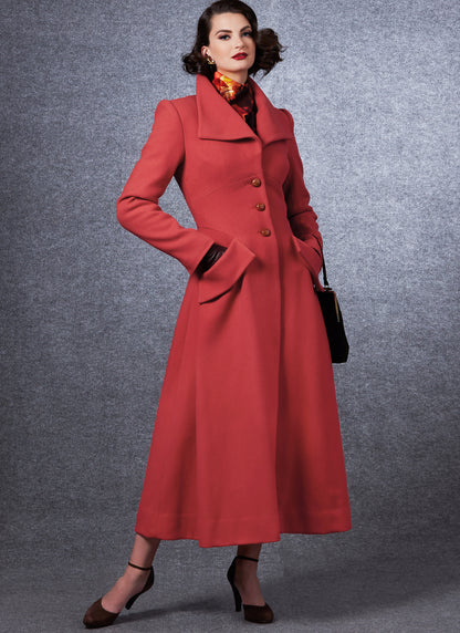 Vogue Patterns V1669 pattern envelope showing lined coat with a fitted bodice