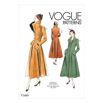 Vogue Patterns V1669 pattern envelope showing lined coat with a fitted bodice