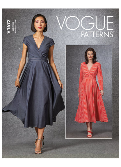 Vogue Patterns V1672 pattern envelope showing lined dress with a fitted bodice