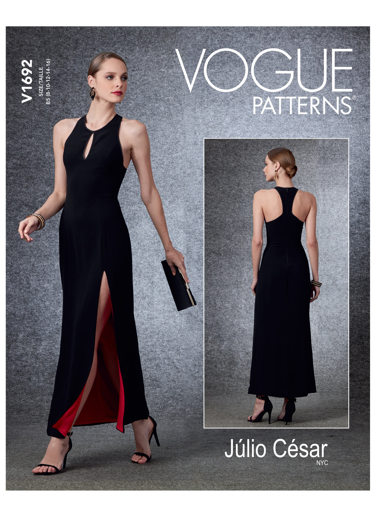 Vogue Patterns V1692 pattern envelope showing fully lined occasion dress, close-fitting through the bust