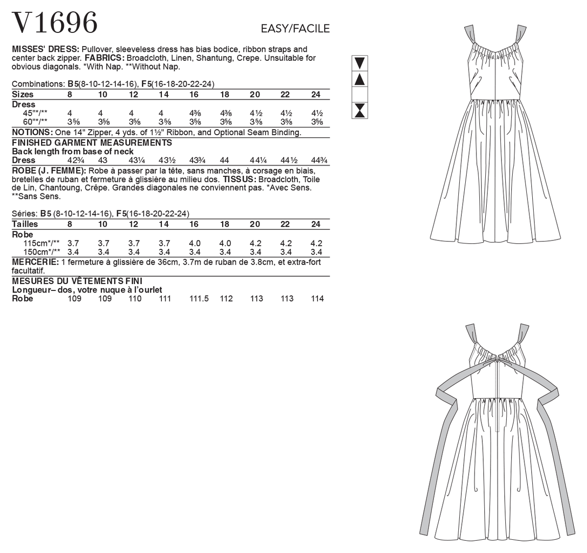 Vogue Patterns V1696 pattern envelope showing pullover, sleeveless dress