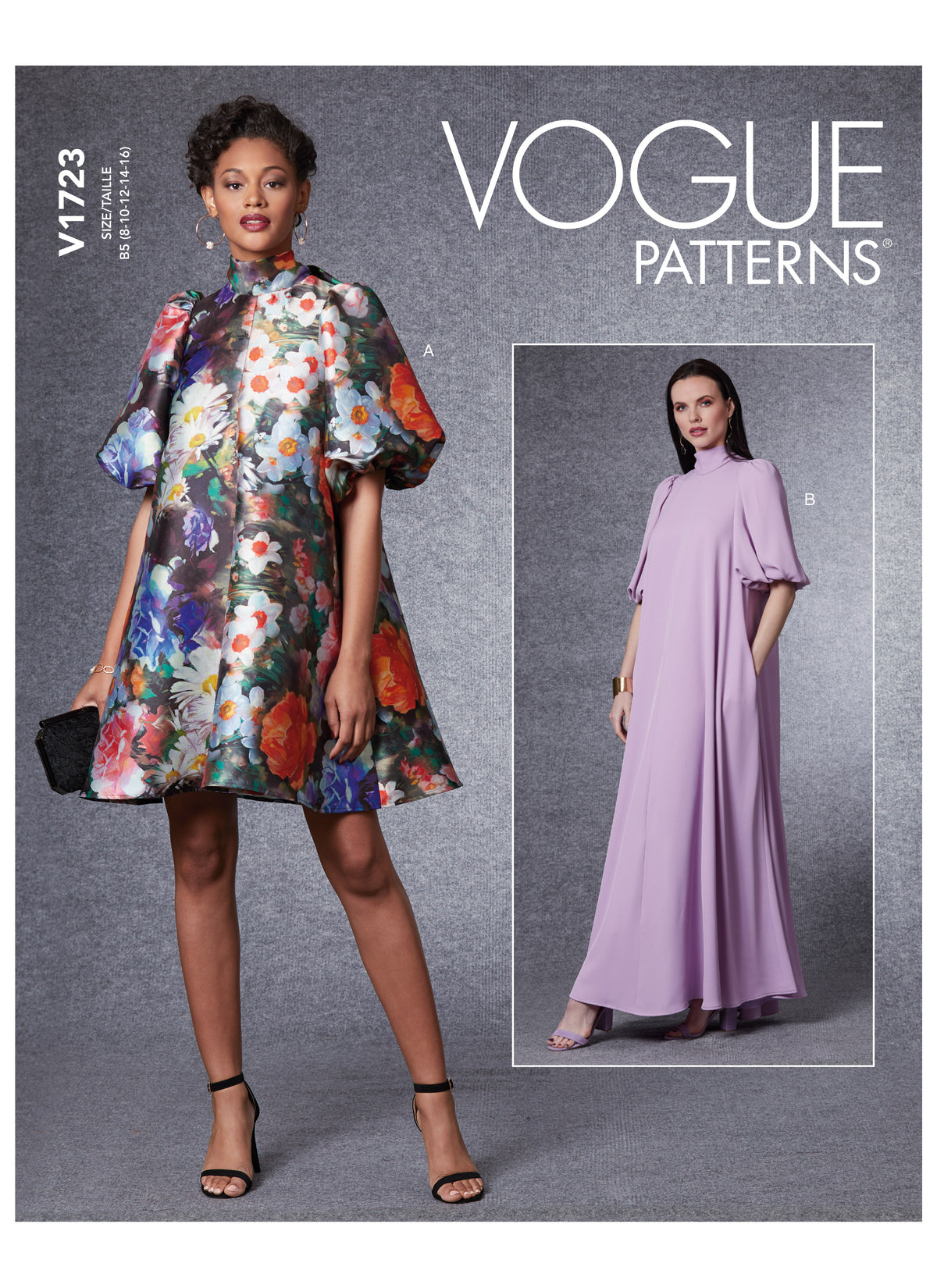 Vogue Patterns V1723 pattern envelope showing very loose-fitting, lined pullover dress
