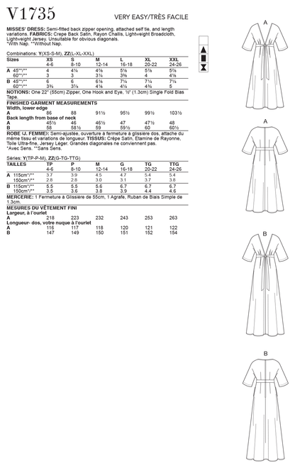 Vogue Patterns V1735 pattern envelope showing semi-fitted dress