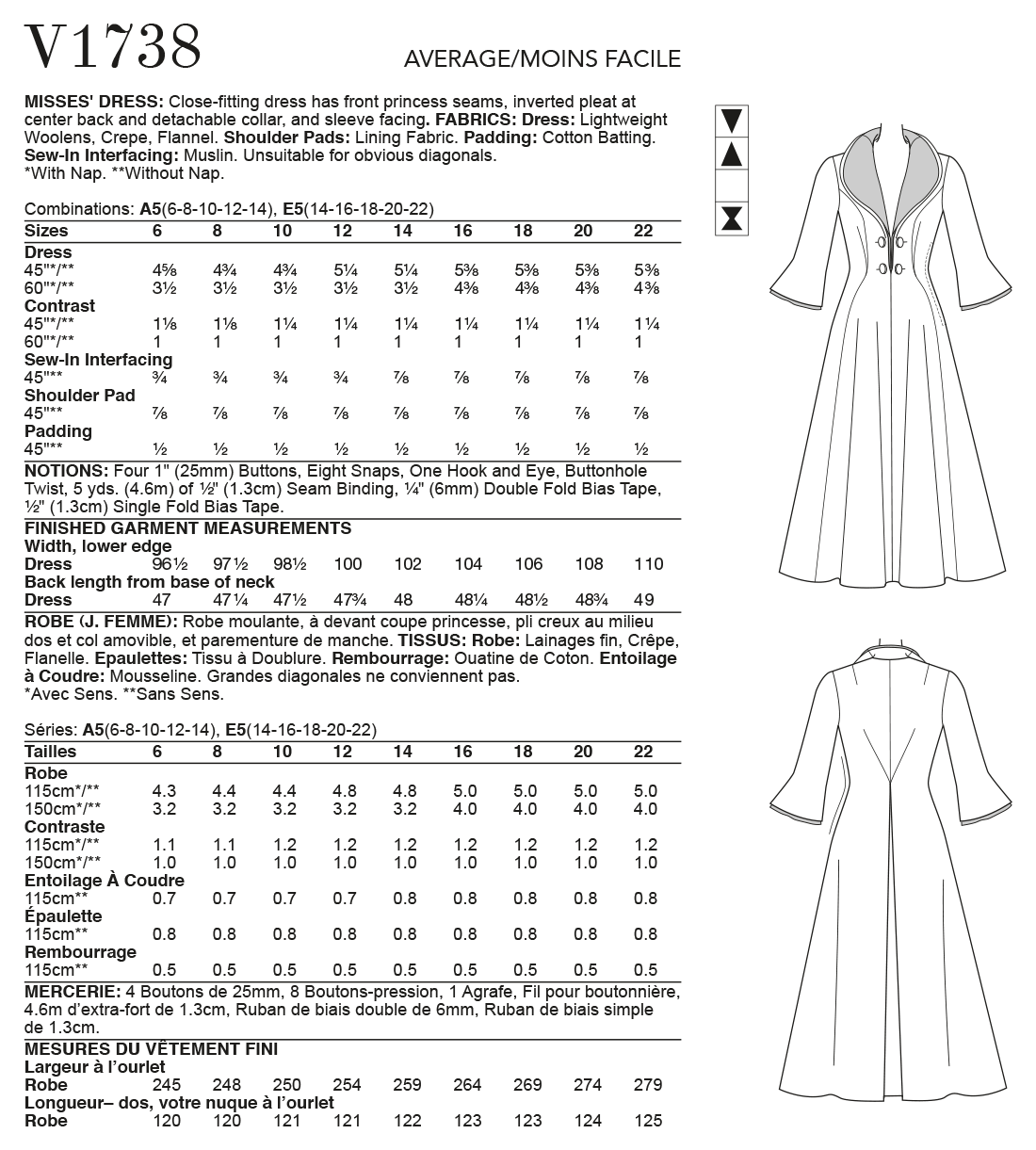 Vogue Patterns V1738 pattern envelope showing close-fitting dress