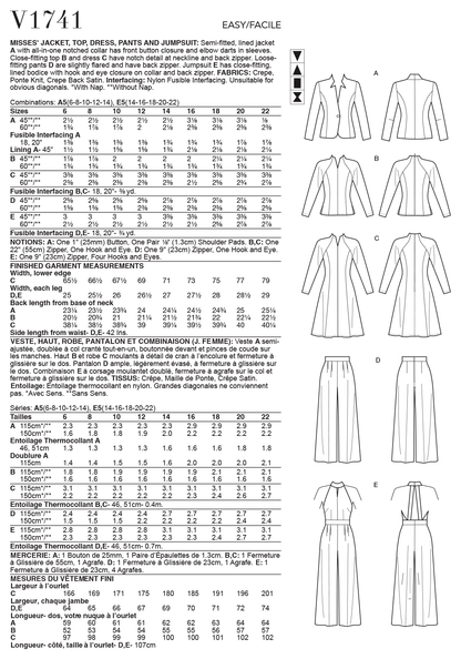 Vogue Patterns V1741 pattern envelope showing semi-fitted, lined jacket