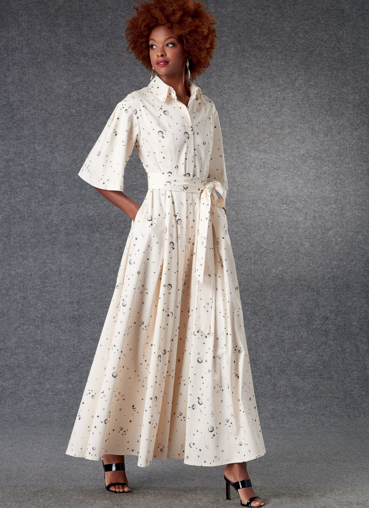 Vogue Patterns V1783 pattern envelope showing button front dress with belt
