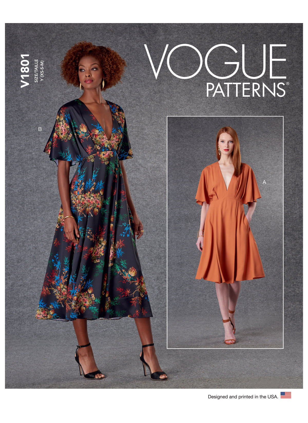 Vogue Patterns V1801 pattern envelope showing dress that is very loose-fitting at the bust