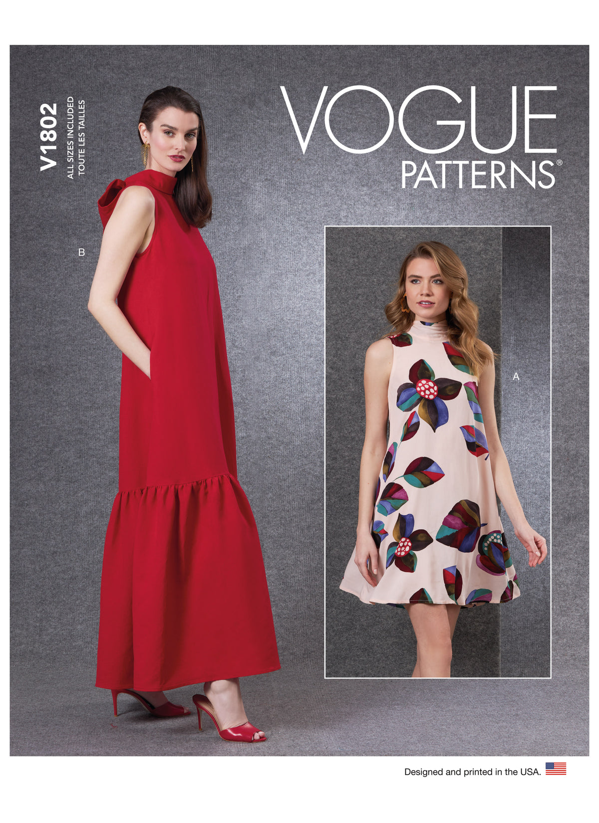 Vogue Patterns V1802 pattern envelope showing loose-fitting pullover dress