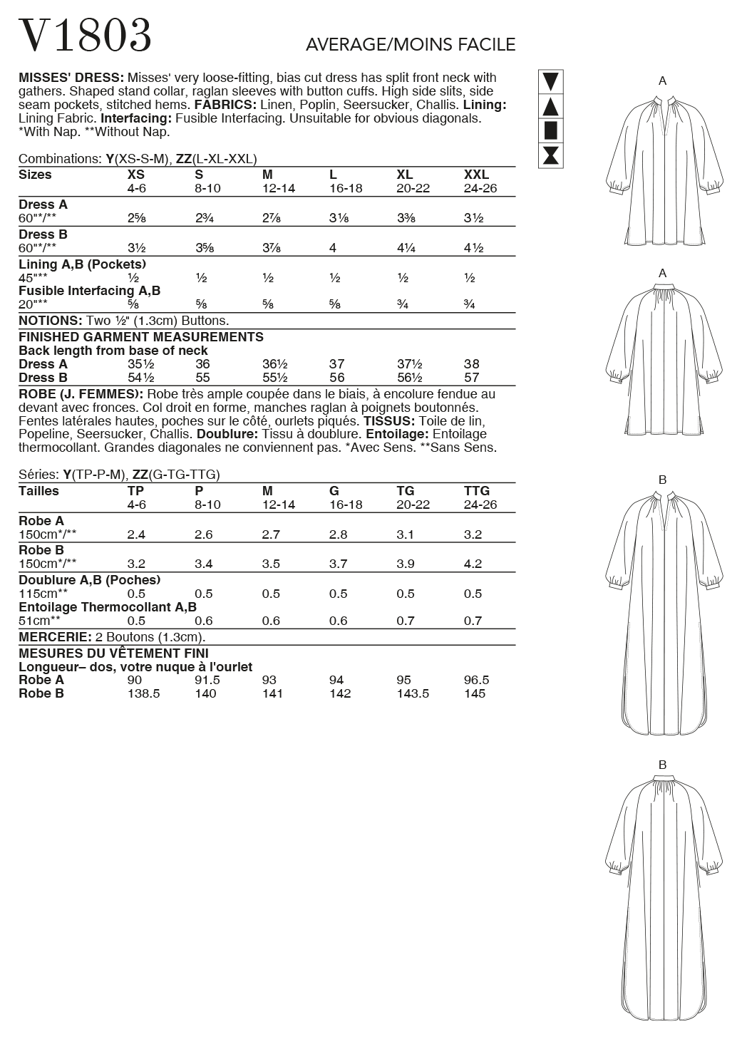 Vogue Patterns V1803 pattern envelope showing very loose-fitting, bias cut dress