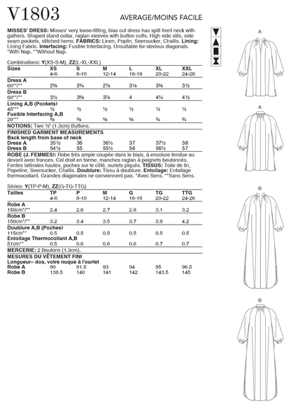 Vogue Patterns V1803 pattern envelope showing very loose-fitting, bias cut dress