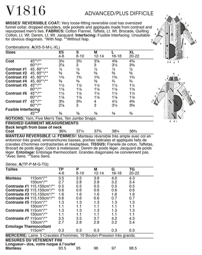 Vogue Patterns V1816 envelope showing a very loose-fitting reversible coat