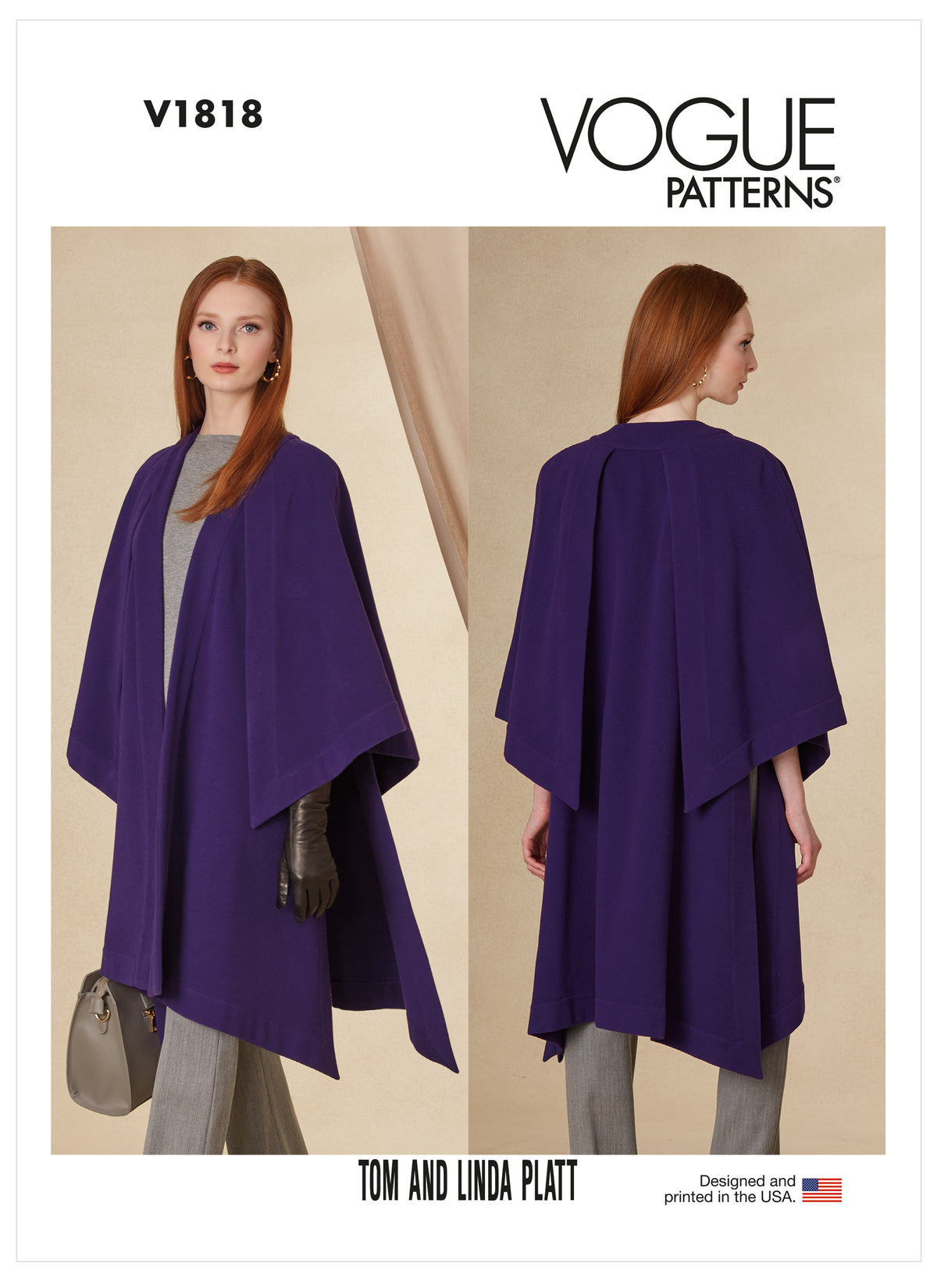 Vogue Patterns V1818 envelope showing a loose-fitting unlined cape