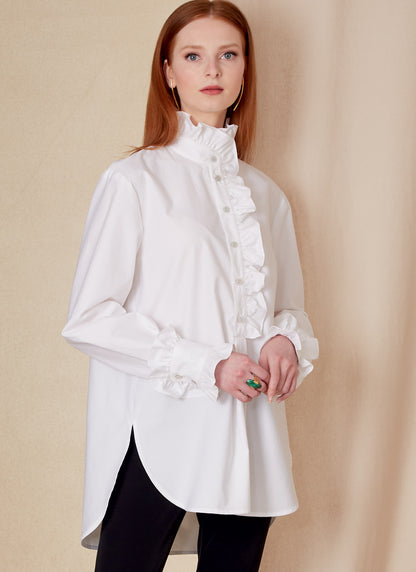 Vogue Patterns V1823 envelope showing a loose-fitting shirt, longer at the back