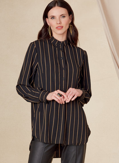 Vogue Patterns V1823 envelope showing a loose-fitting shirt, longer at the back