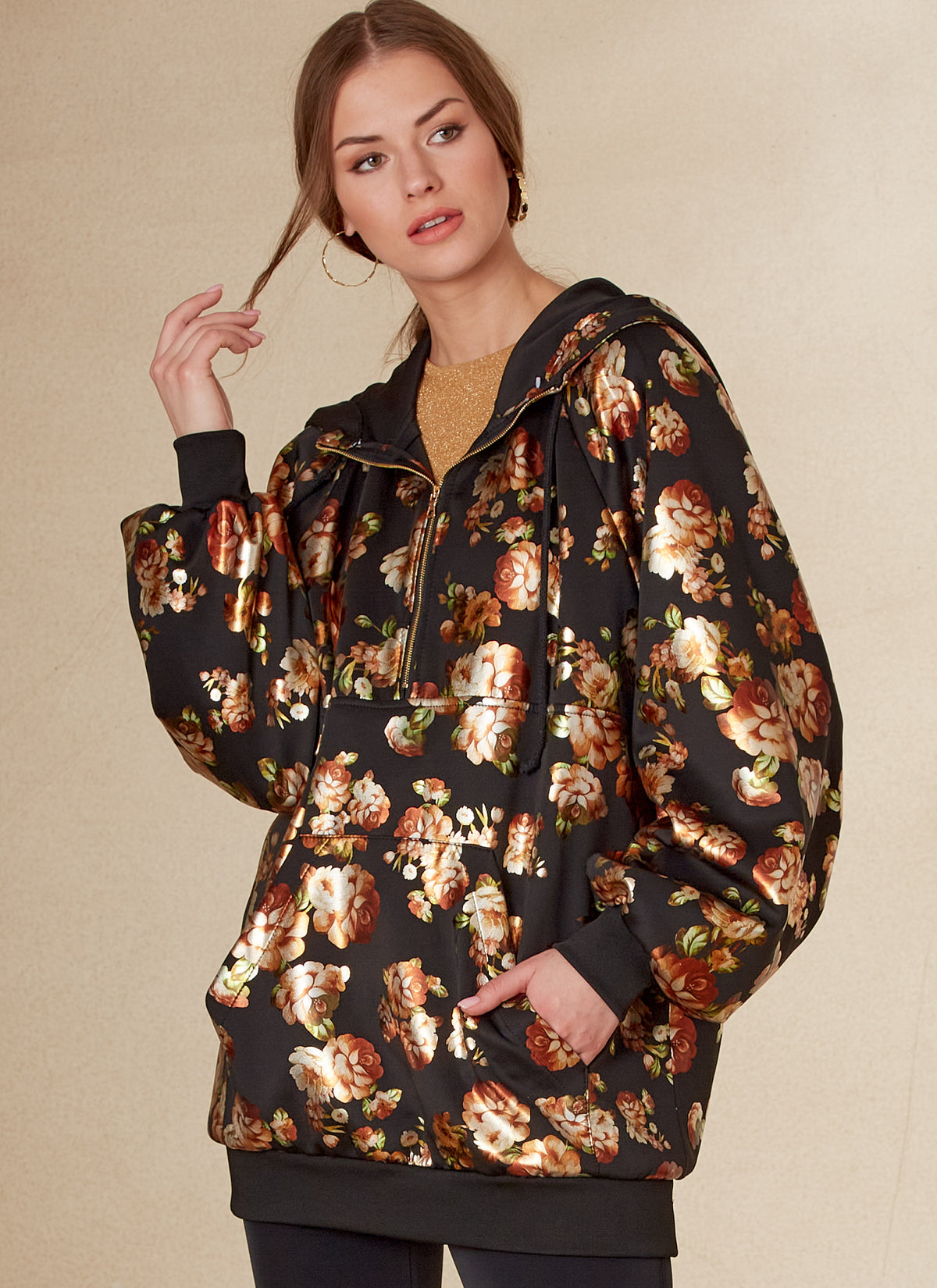 Vogue Patterns V1826 envelope showing an oversized hooded sweatshirt