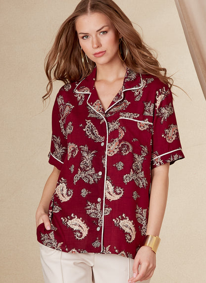 Vogue Patterns V1827 envelope showing a unisex button-down shirt