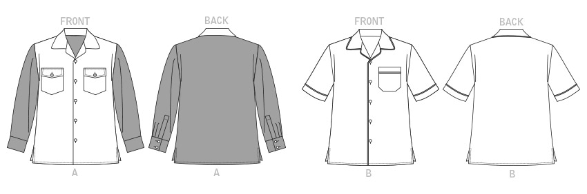 Vogue Patterns V1827 envelope showing a unisex button-down shirt