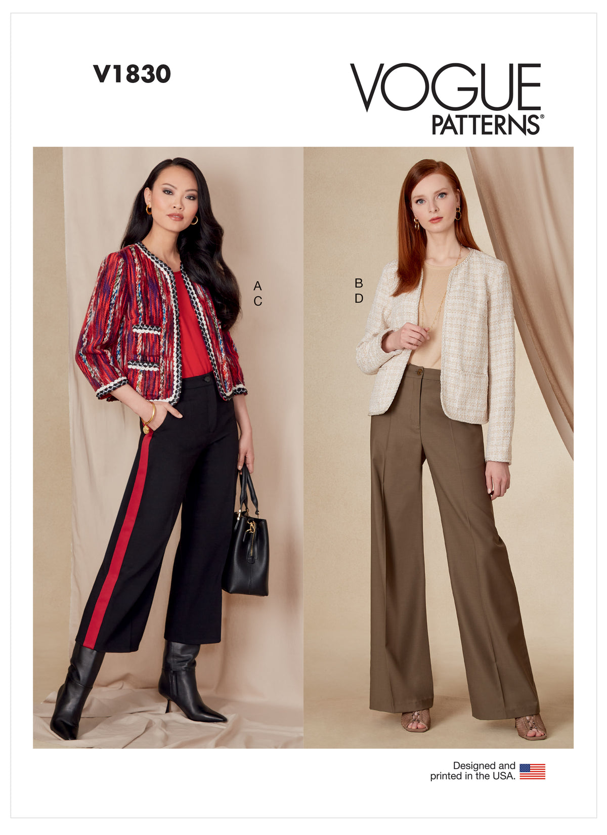 Vogue Patterns V1830 envelope showing a fitted, lined jacket