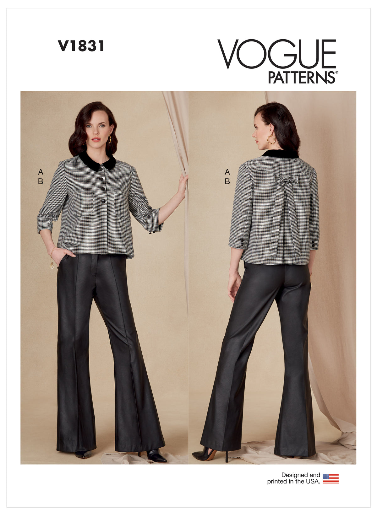 Vogue Patterns V1831 envelope showing a lined jacket with a bow detail at the back