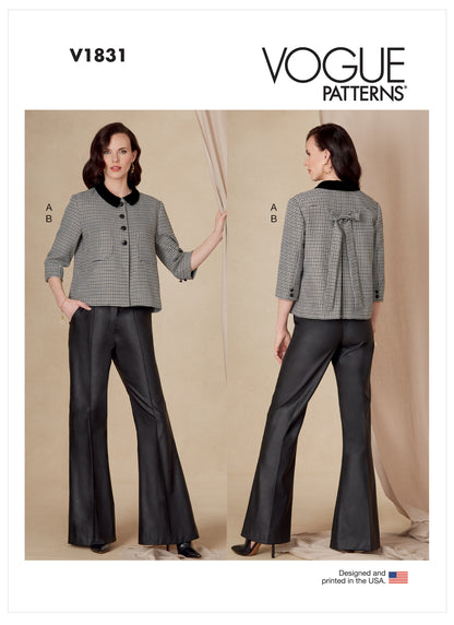 Vogue Patterns V1831 envelope showing a lined jacket with a bow detail at the back