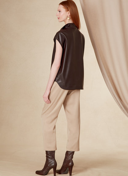 Vogue Patterns V1833 envelope showing a loose-fitting, lined top with a zipped funnel neck