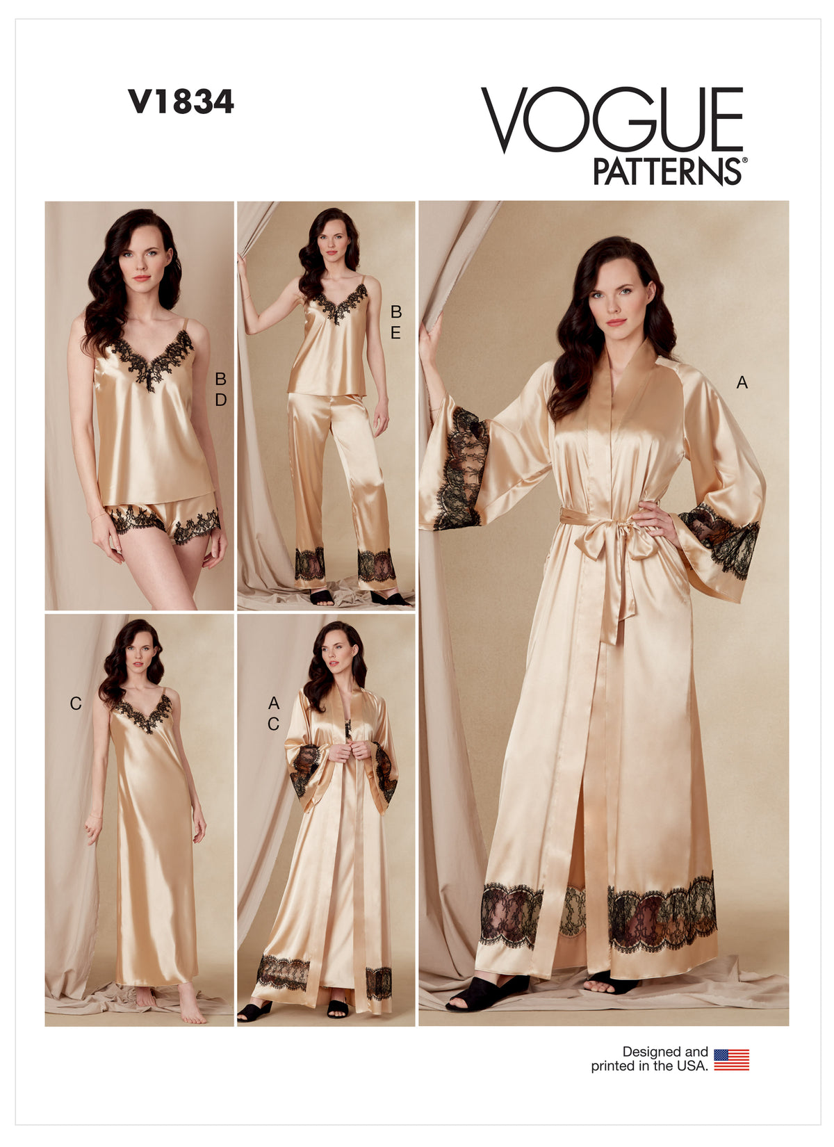 Vogue Patterns V1834 envelope showing a loose-fitting wrap robe