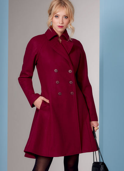 Vogue Patterns V1837 envelope showing a lined, double breasted fit-and-flare coat