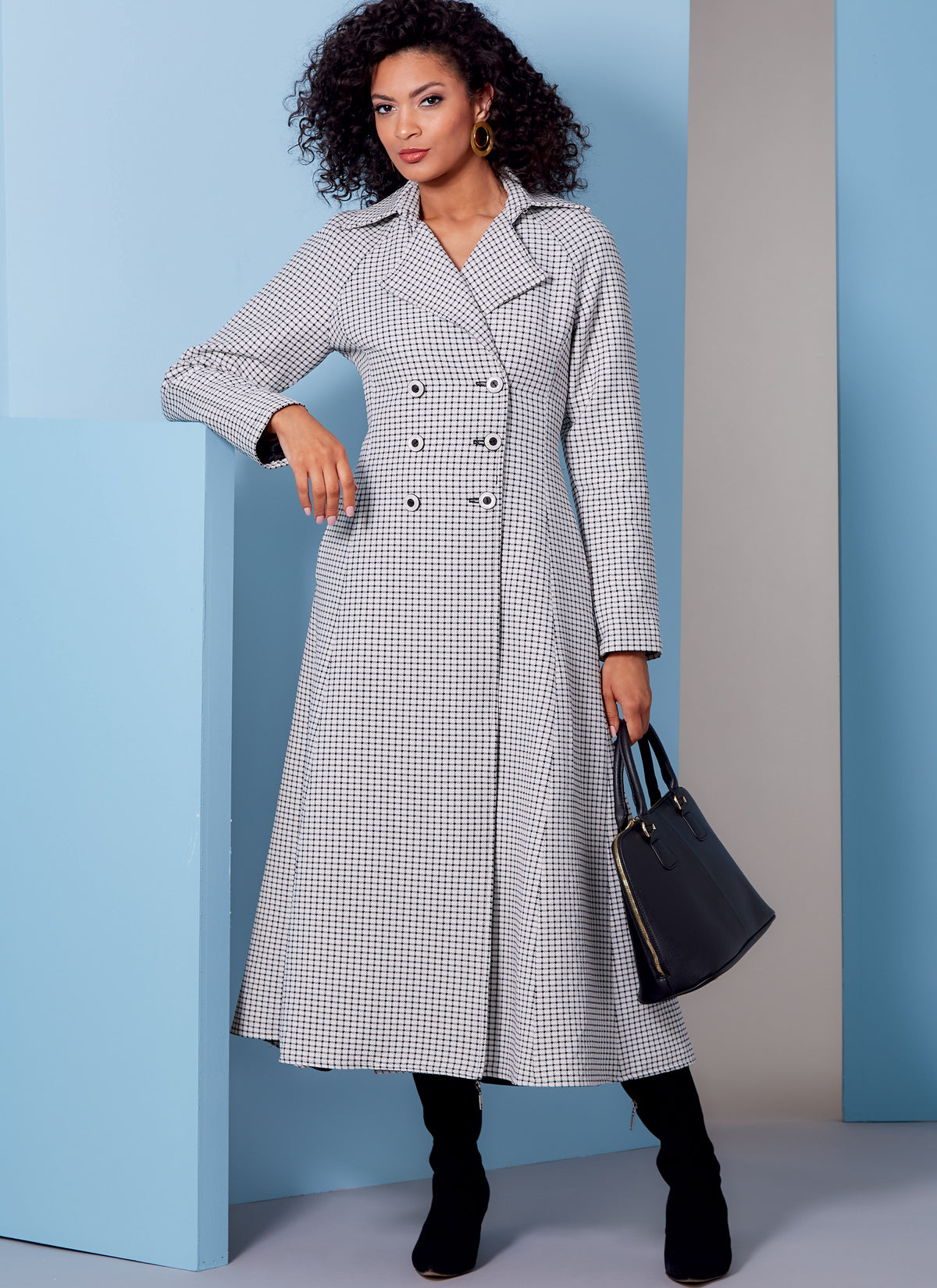 Vogue Patterns V1837 envelope showing a lined, double breasted fit-and-flare coat