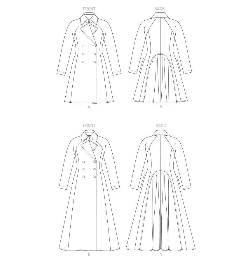 Vogue Patterns V1837 envelope showing a lined, double breasted fit-and-flare coat