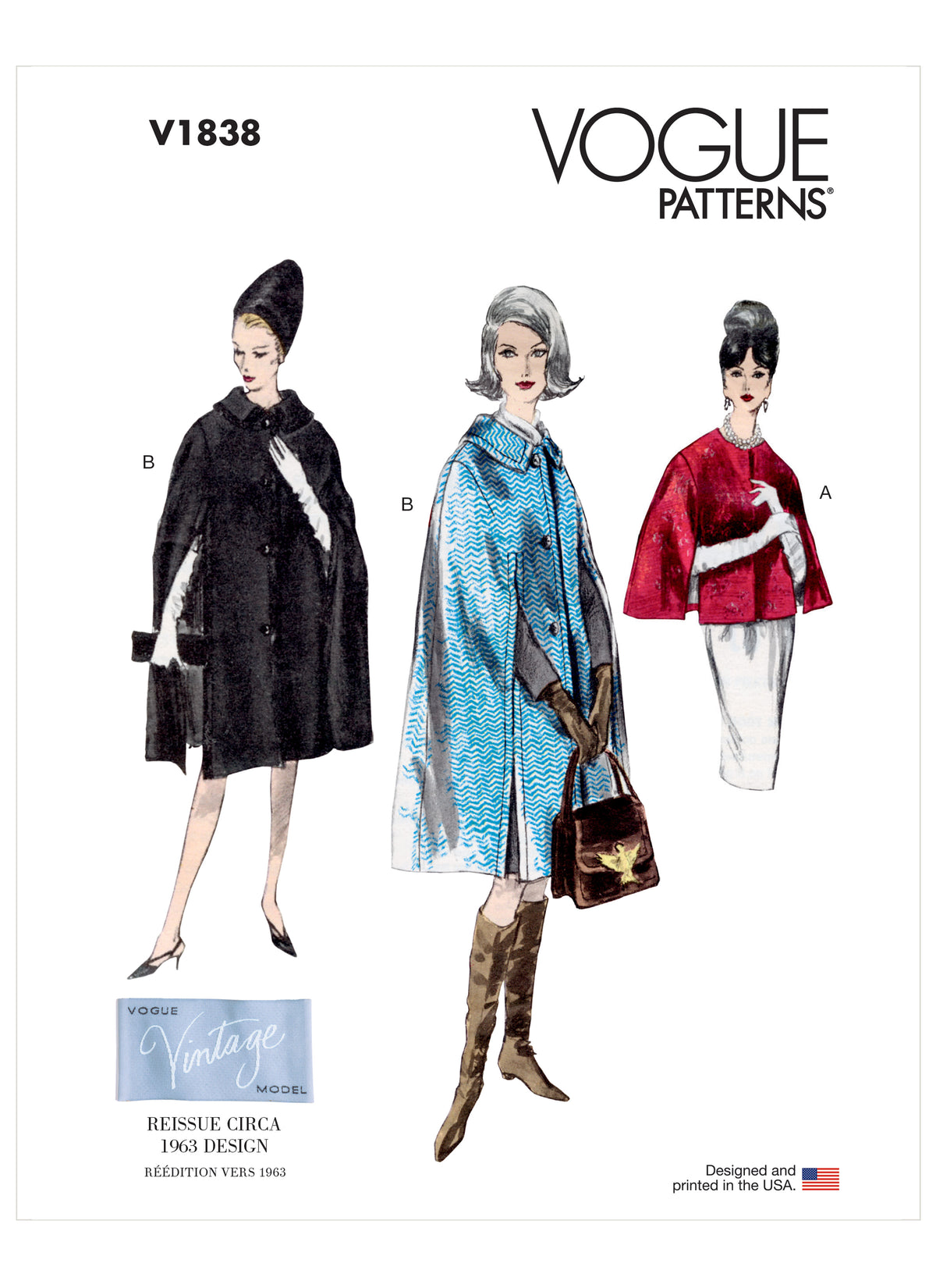 Vogue Patterns V1838 envelope showing a lined cape, with or without a shaped collar