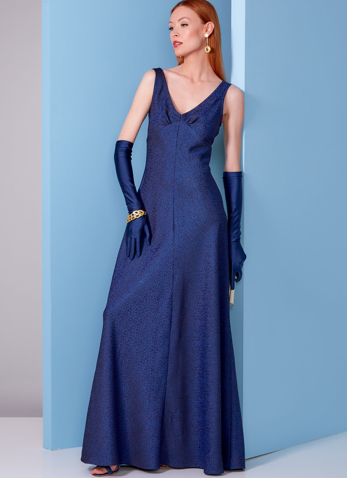 Vogue Patterns V1842 envelope showing a bias cut slip dress, fitted through the bust