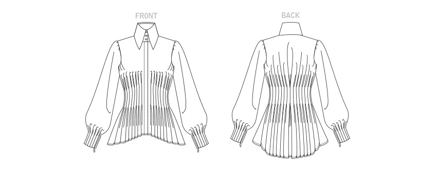 Vogue Patterns V1845 envelope showing a peplum shirt, fitted through the bust and waist