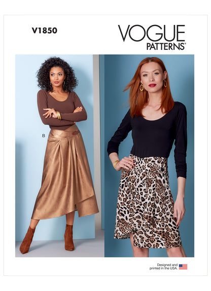 Vogue Patterns V1850 envelope showing an unlined asymmetric wrap skirt